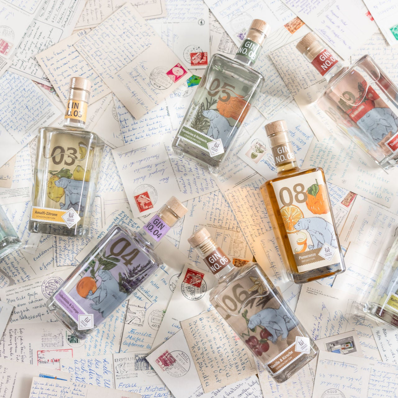 Inge und der Honigbär Premium handgemachte Gins auf Postkarten