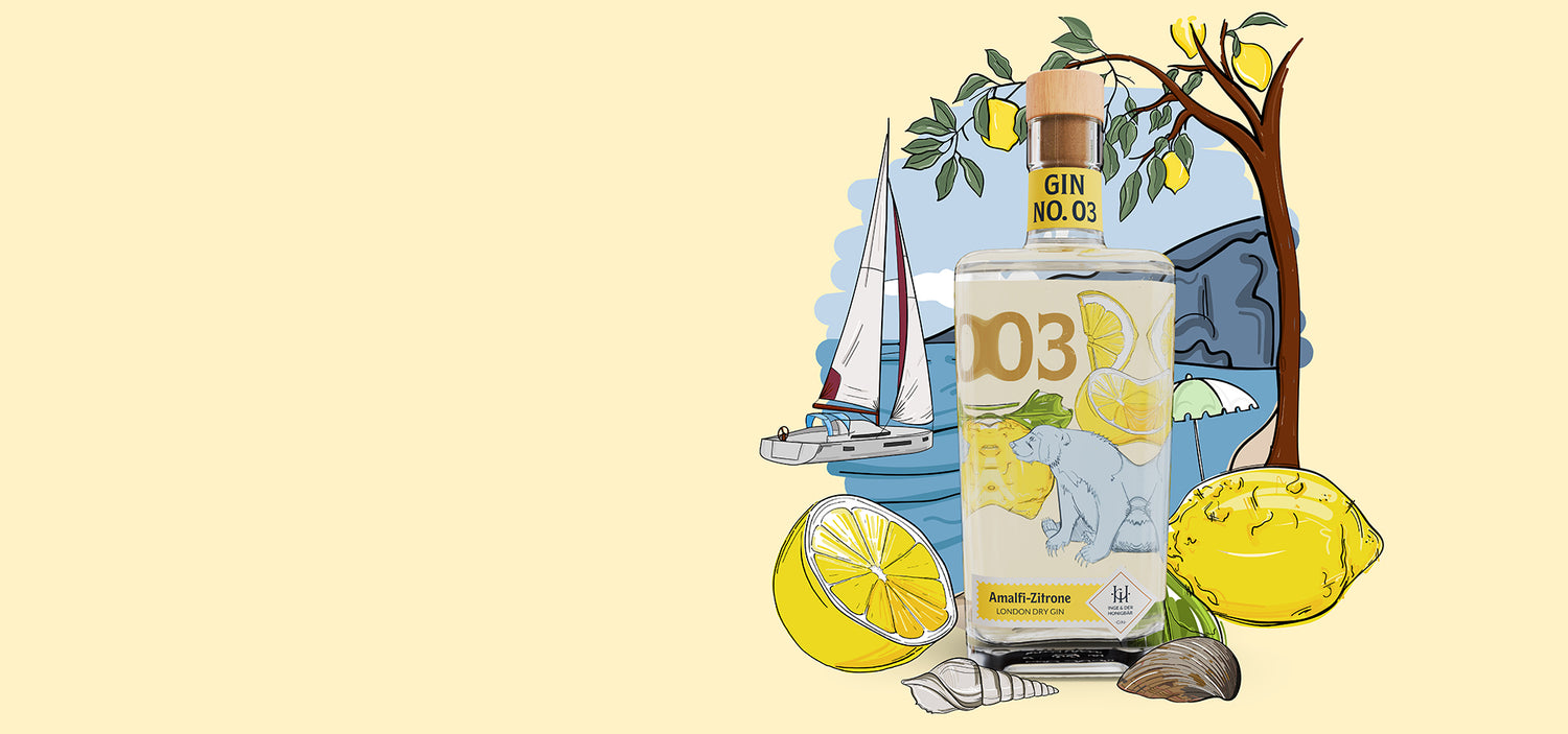 Premium-handgemachter Inge und der Honigbär Gin NO. 03 auf illustriertem italienischem Hintergrund