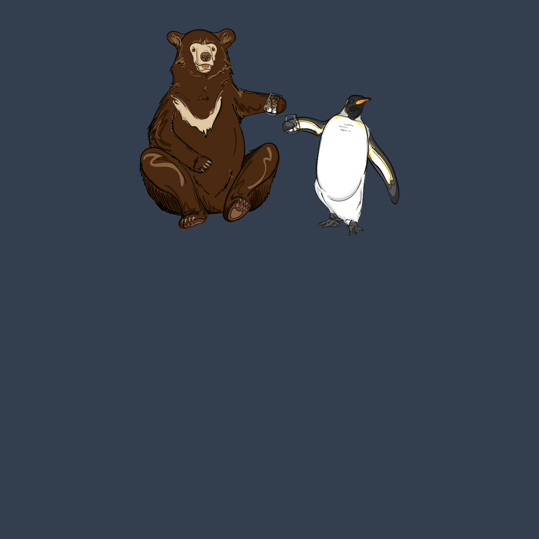 Illustration Honigbär und Pinguin die sich zustoßen von Aromahopping