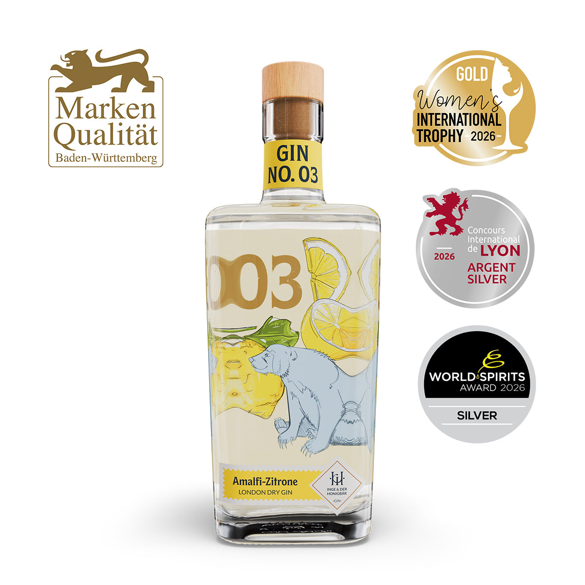 Ausgezeichneter Premium Inge und der Honigbär Gin Amalfi-Zitrone – Gin NO. 03 500ml 