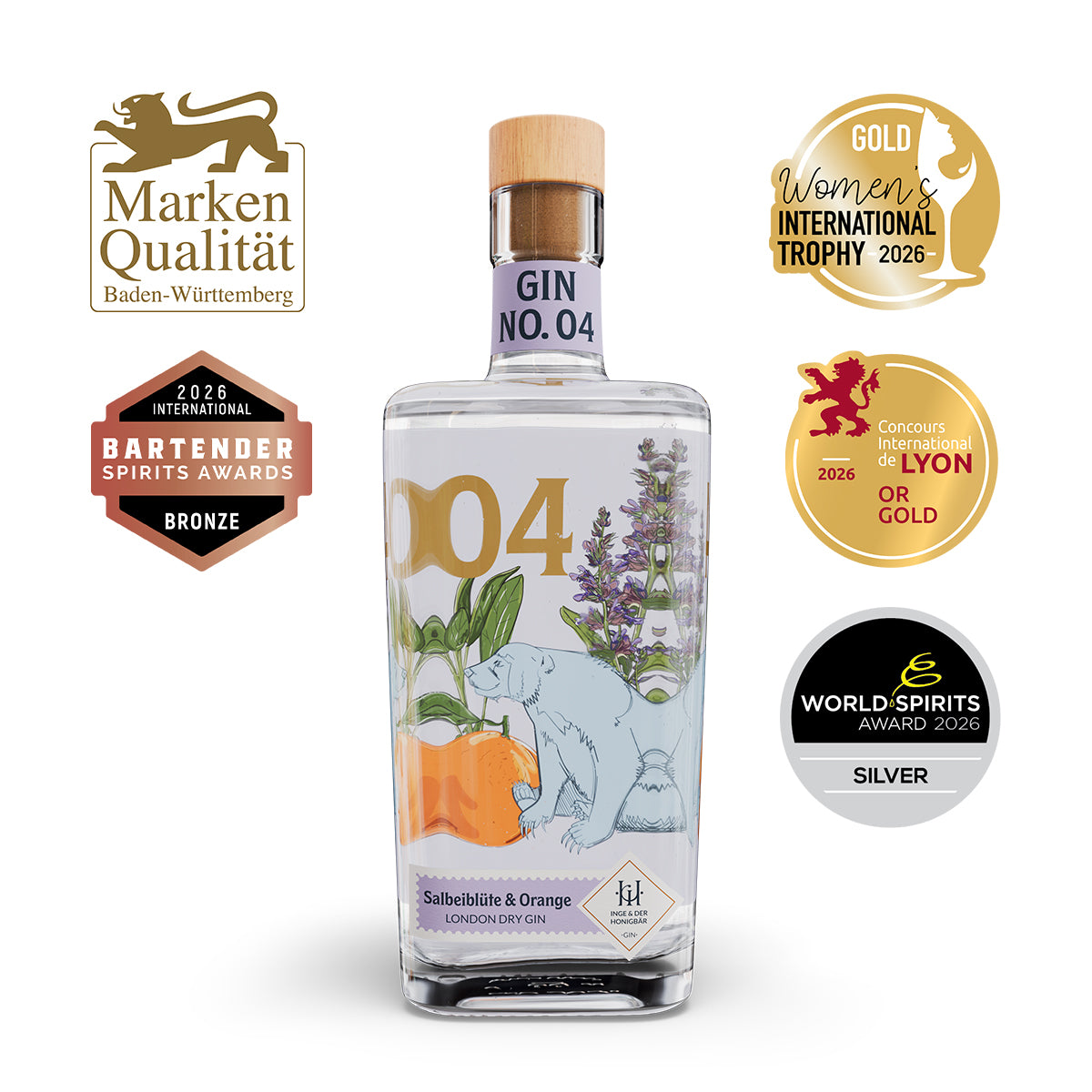 Ausgezeichneter Premium Inge und der Honigbär Gin Salbeiblüte & Orange – Gin NO. 04 500ml 