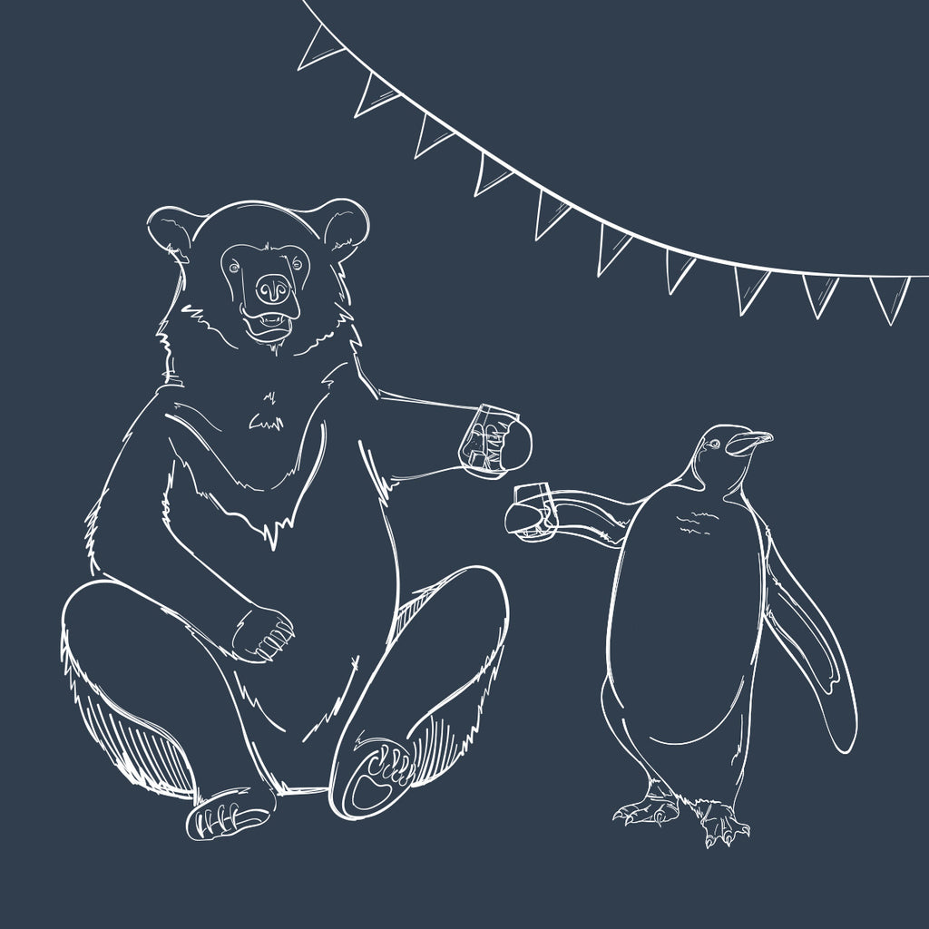 Aromahopping Honigbaer und Pinguin prosten sich beim Gaumenglück Sommerfest zu