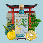Premium-handgemachter Inge und der Honigbär Yuzu & Grüner Tee – Gin NO. 01 auf illustriertem japanischem Hintergrund