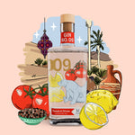 Premium-handgemachter Inge und der Honigbär Tomate & Zitrone – Gin NO. 09 auf illustriertem orientalischem Hintergrund